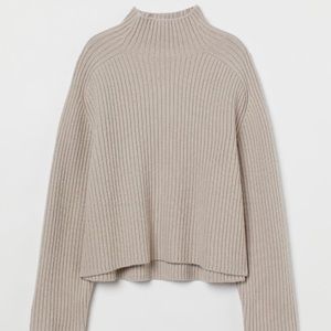 NWT New H&M Ribbed Mock Turtleneck Sweater Taupe Cream Oversized